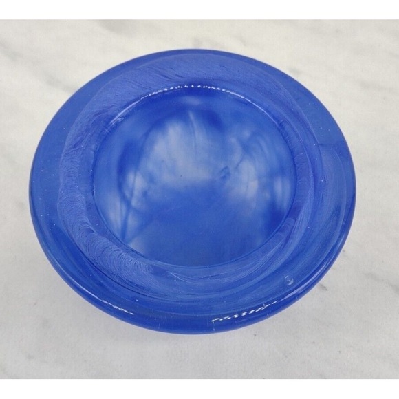 Hand Blown Cobalt Blue Swirl Art Glass Round Votive Candle Holder - Picture 4 of 14